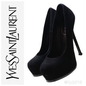 YSL Tribtoo 105 Black Suede Platform Pumps (9.5B)